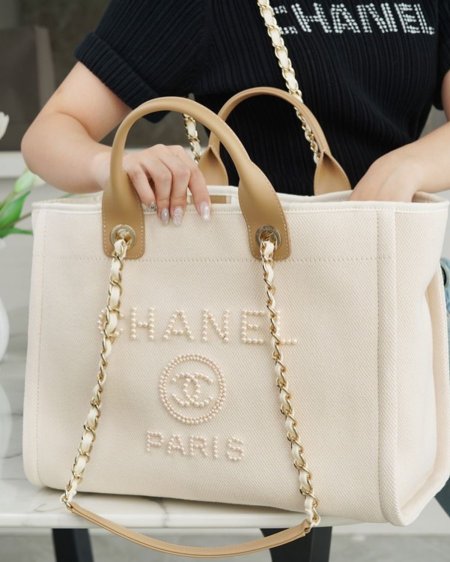 CC LARGE TOTE 39 CANVAS PEARL LOGO - Light bige