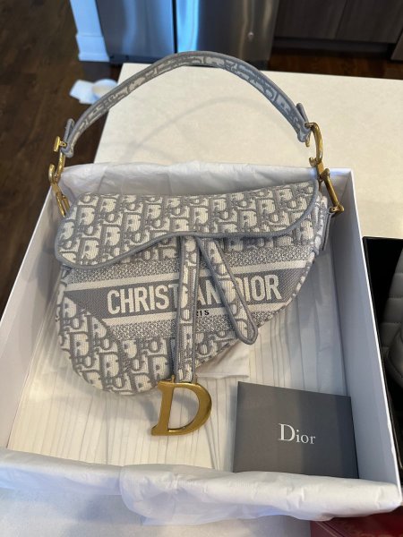 CHRISTIAN DIOR Oblique Saddle Bag - سكني،ديور لوجو قماش