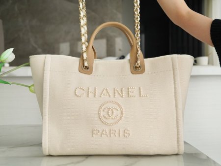 CC LARGE TOTE 39 CANVAS PEARL LOGO