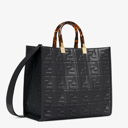 FENDI  Vitello Plexiglass FF Embossed large Fendi Shopper Tote - اسود