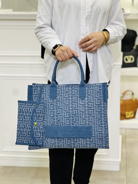 Balmain tote bag - جينز,لوجو