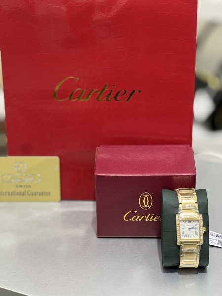 Cartier Watch - اكسسوار ذهبي،اطار زركون،مينا ابيض