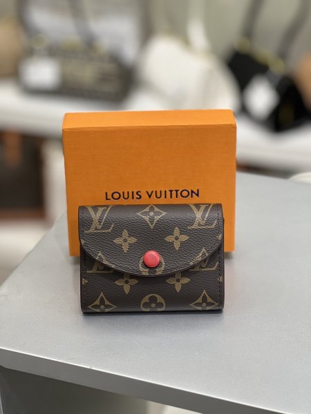 Lv wallet mini - بني داخل، احمر